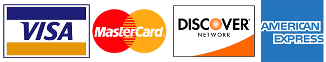Credit cards from left to right: Visa, Mastercard, Discovery, and American Express